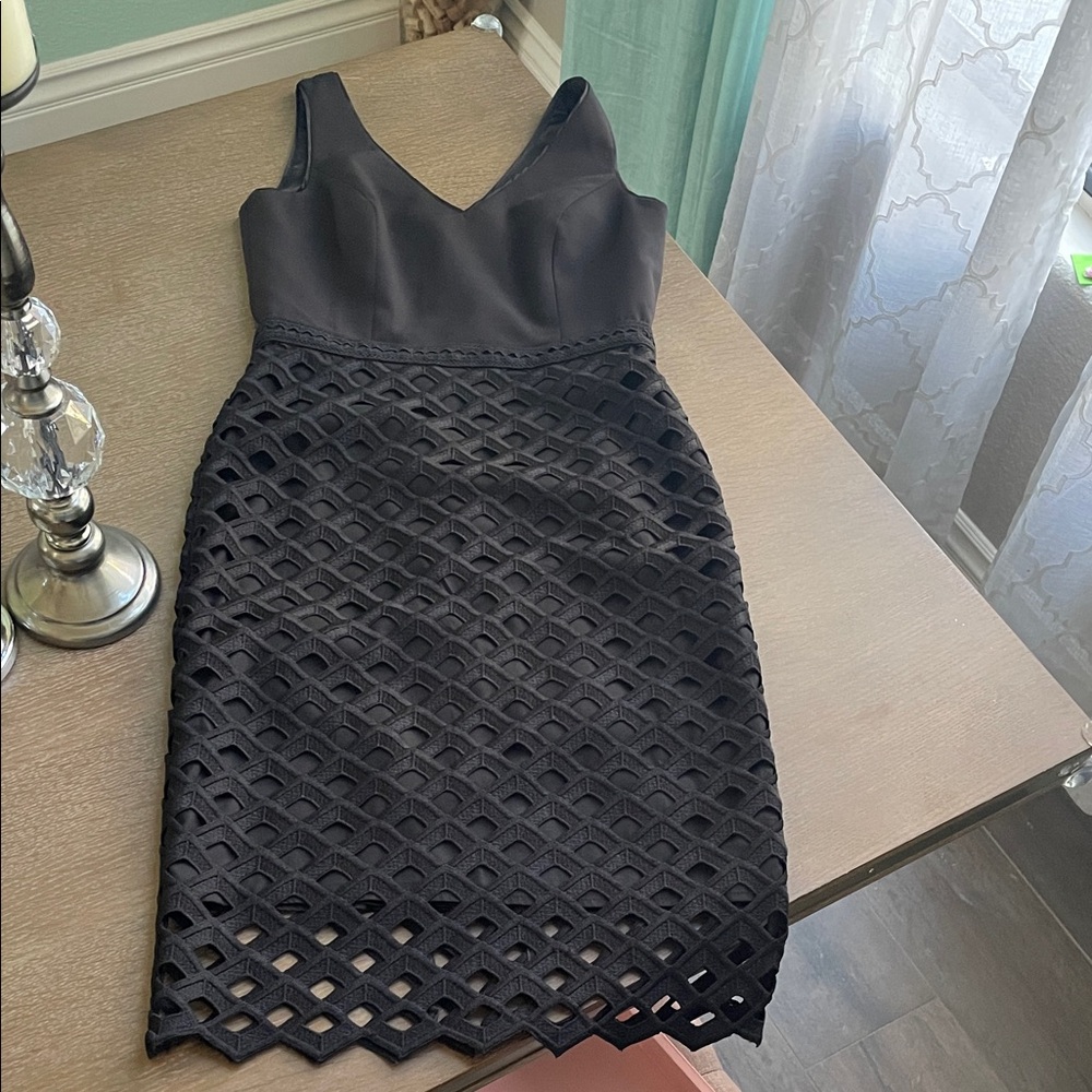 Like New. White House Black Market Black Textured Midi Dress
